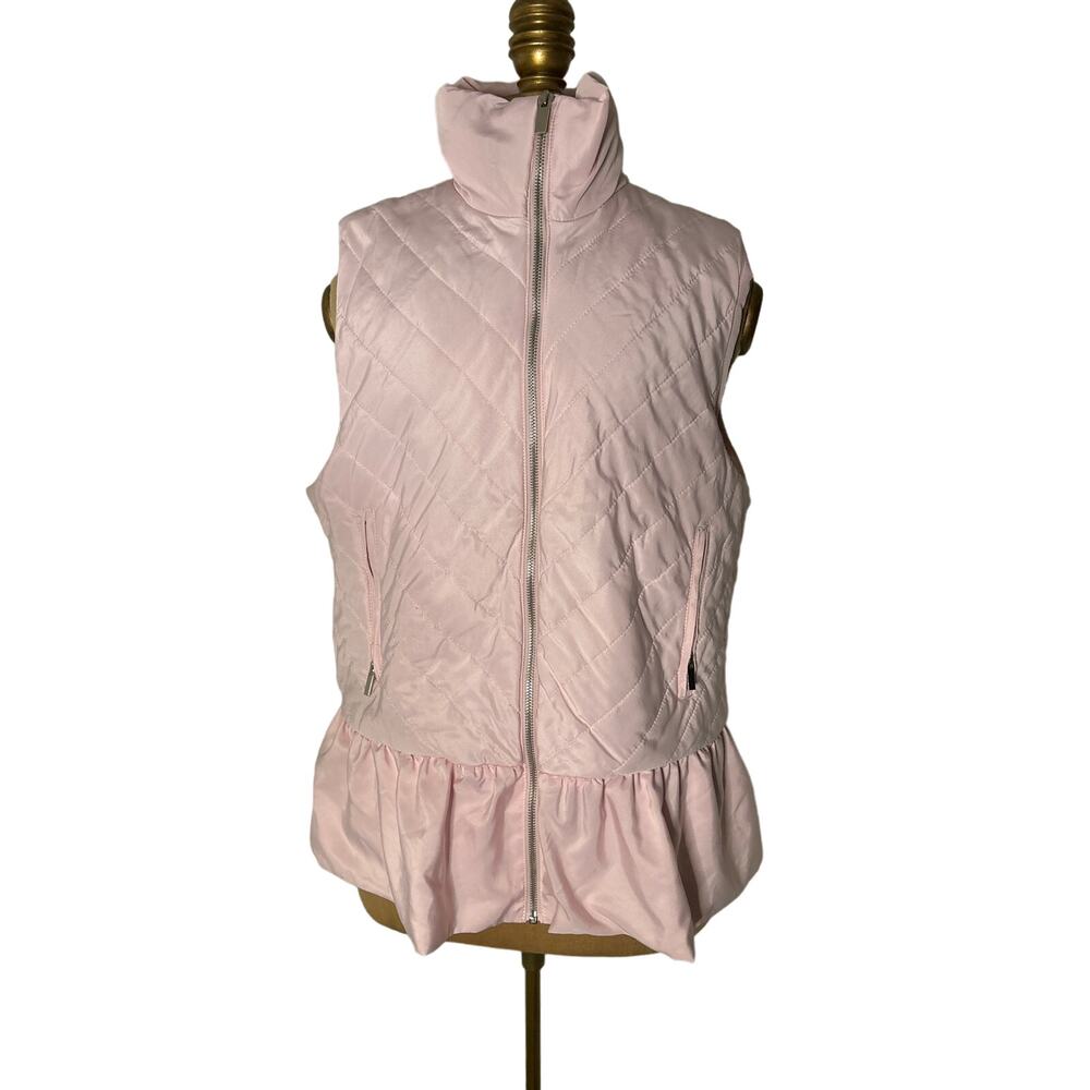 Anthropologie Cynthia West Pink Puffer Vest Ruffle Bottom L Pastel Angelcore